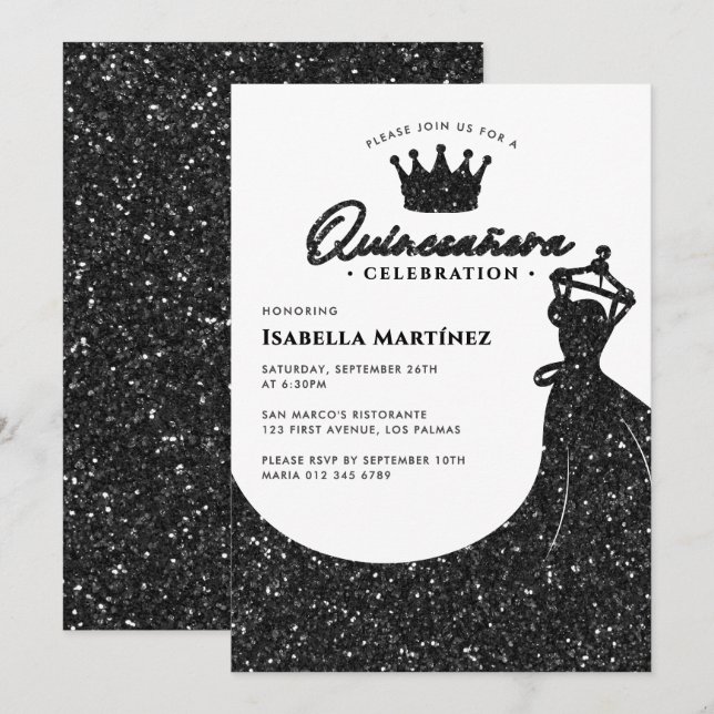Invitation Robe élégante & Couronne Quinceañera fête d'annive (Devant / Derrière)