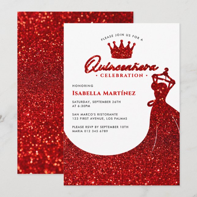 Invitation Robe élégante & Couronne Quinceañera fête d'annive (Devant / Derrière)