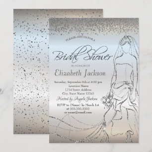 Invitation Robe élégante de mariée en argent, Fête des mariée