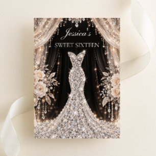 Invitation Robe élégante en diamant noir et champagne Sweet 1
