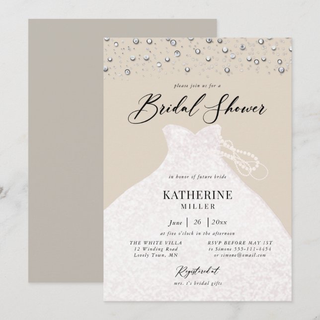 Invitation Robe élégante en perles Classy Ecru Fête des marié (Devant / Derrière)