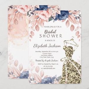 Invitation Robe élégante et stylée à paillettes dorées Fleurs