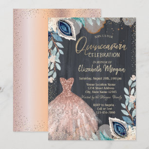 Invitation Robe élégante, fête de Quinceañera à confettis et