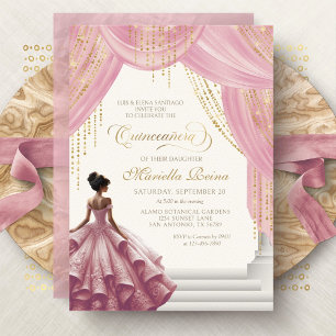 Invitation Robe élégante rose blush pour Quinceanera