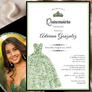 Invitation Robe élégante verte sauge 18ème anniversaire début