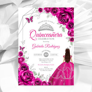 Invitation Robe en argent rose Quinceanera Fuchsia