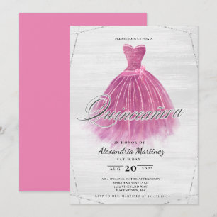 Invitation Robe en bois rose parties scintillant Quinceañera