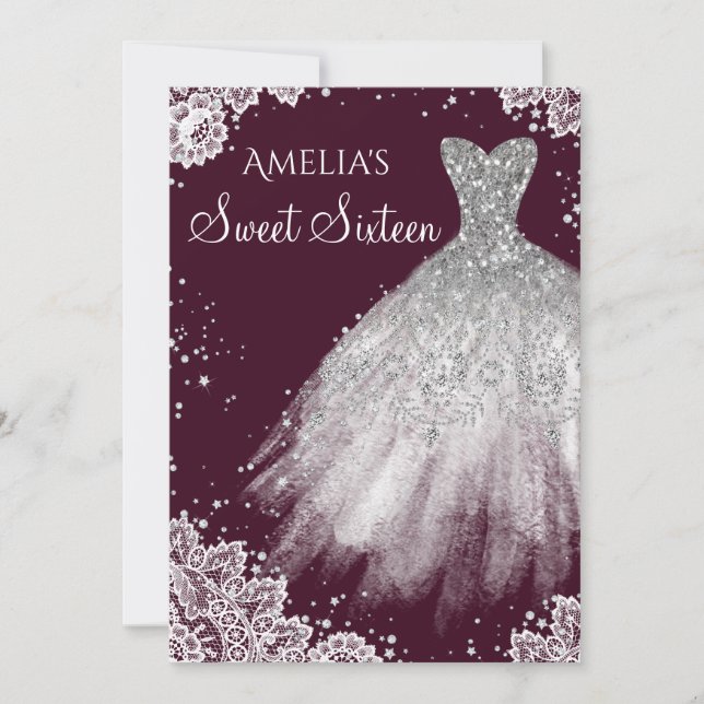 Invitation Robe étincelante dentelle blanche Sweet sixteen Bo (Devant)