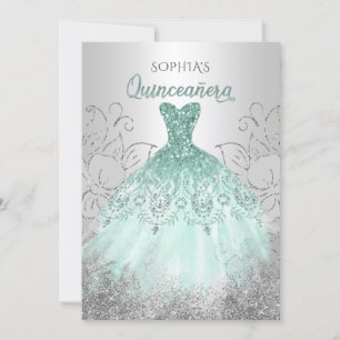 Invitation Robe étincelante en argent Aqua Quinceañera Quince