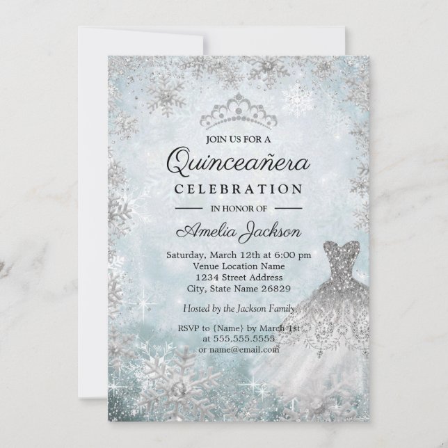 Invitation Robe étincelante Flammes de neige Blue Winter Quin (Devant)
