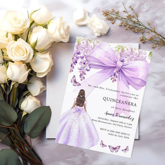 Invitation Robe fleurie arc lavande Quinceanera (Créateur téléchargé)