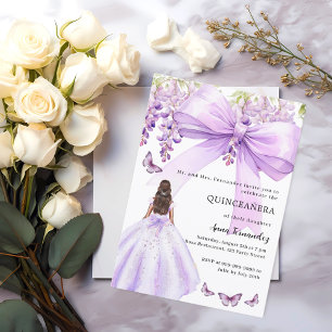 Invitation Robe florale à noeud lavande pour Quinceanera