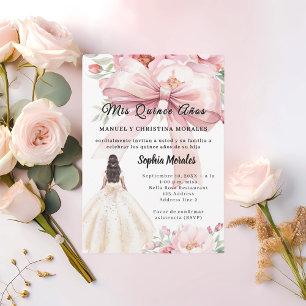 Invitation Robe florale à noeud rose pâle pour Quinceanera