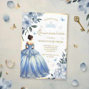 Invitation Robe florale bleue papillon Quinceañera