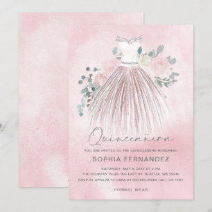 Invitation Robe florale de parties scintillant d'argent blanc