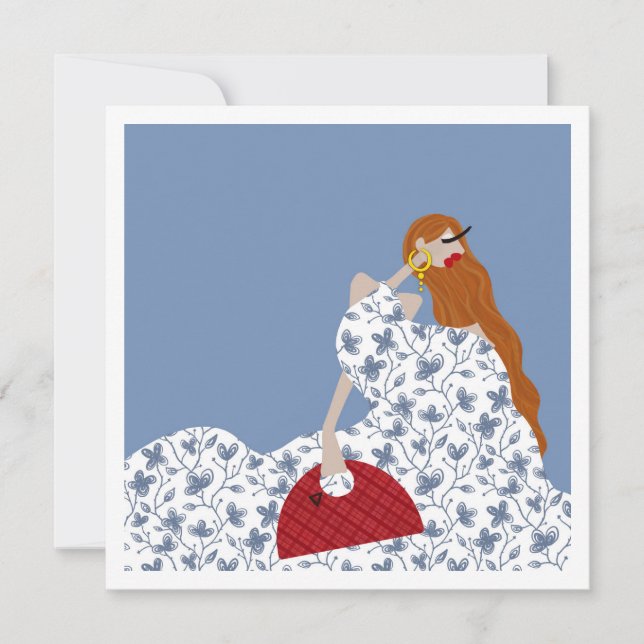 Invitation Robe Florale féminine blanche Illustration de mode (Devant)