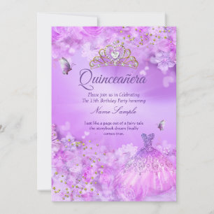 Invitation Robe florale rose violet pour princesse Quinceaner