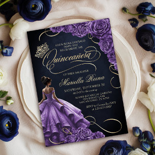 Invitation Robe florale violette Quinceañera
