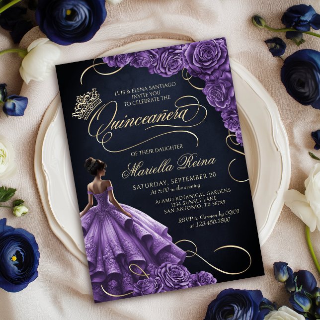 Invitation Robe florale violette Quinceañera (Créateur téléchargé)