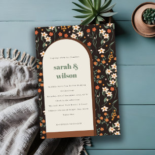 Invitation Robe foncée Orange Super Arc rétro Mariage floral