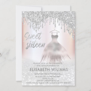 Invitation Robe Girly chic goutte argent glittery ombre