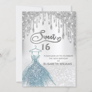 Invitation Robe Girly chic goutte argent glittery ombre