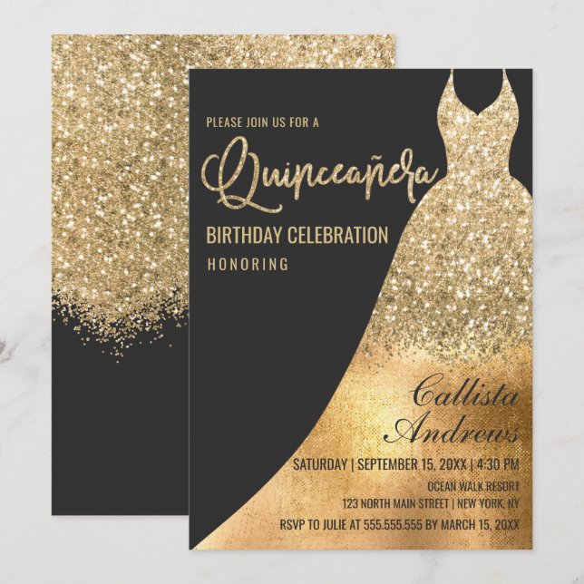 Invitation Robe glamour en or noir Parties scintillant Quince (Devant / Derrière)