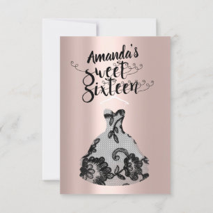 Invitation Robe gris argent Rose Sweet sixteen Script robe