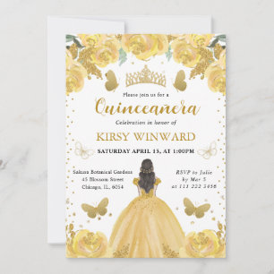 Invitation Robe Jaune Cheveux Bruns Princesse Quinceanera