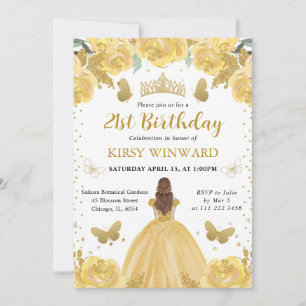 Invitation Robe jaune Cheveux Rouges Princesse Anniversaire