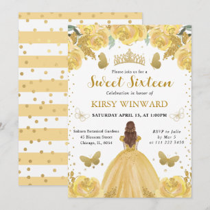 Invitation Robe jaune Cheveux Rouges Princesse Sweet 16