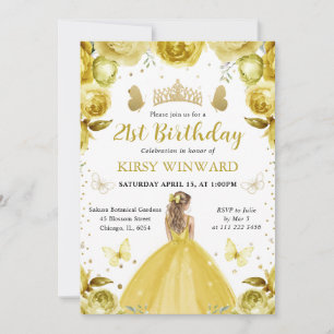 Invitation Robe jaune princesse blonde anniversaire
