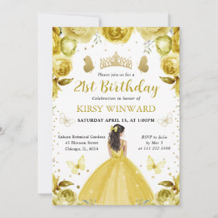 Invitation Robe jaune princesse brune anniversaire