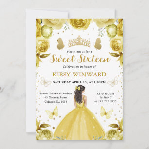 Invitation Robe Jaune Princesse Brune Sweet 16