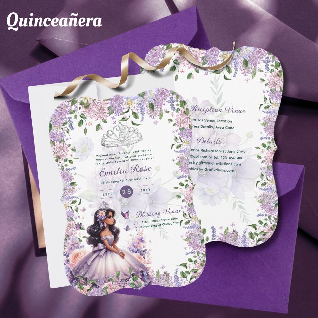Invitation Robe Lilac Quinceanera pourpre Robe Florale Wister (Créateur téléchargé)