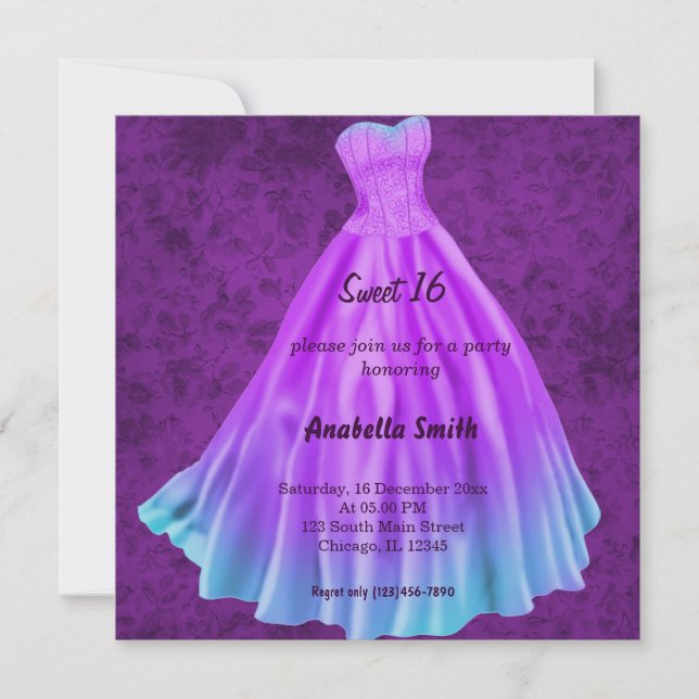 Invitation Robe longue Sweet 16 (pourpre) (Devant)