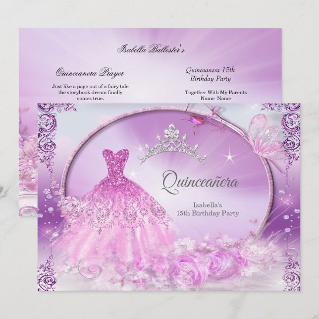 Invitation Robe magique de la princesse violette Quinceanera (Devant / Derrière)