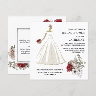 Invitation Robe mariage blanche rouge rose fleurs florales ch