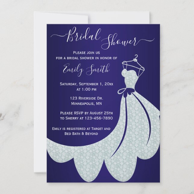 Invitation Robe Mariage blanche sur Fête des mariées bleu mar (Devant)
