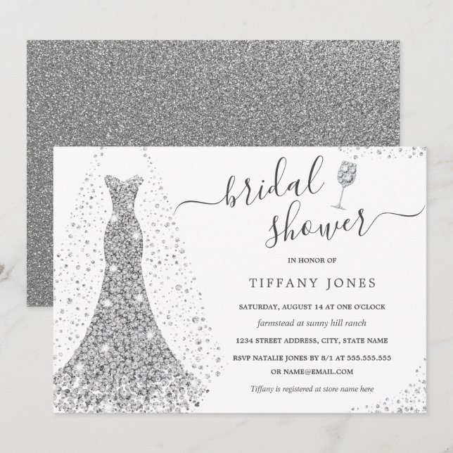 Invitation Robe Mariage diamant Sparkle Fête des mariées Invi (Devant / Derrière)
