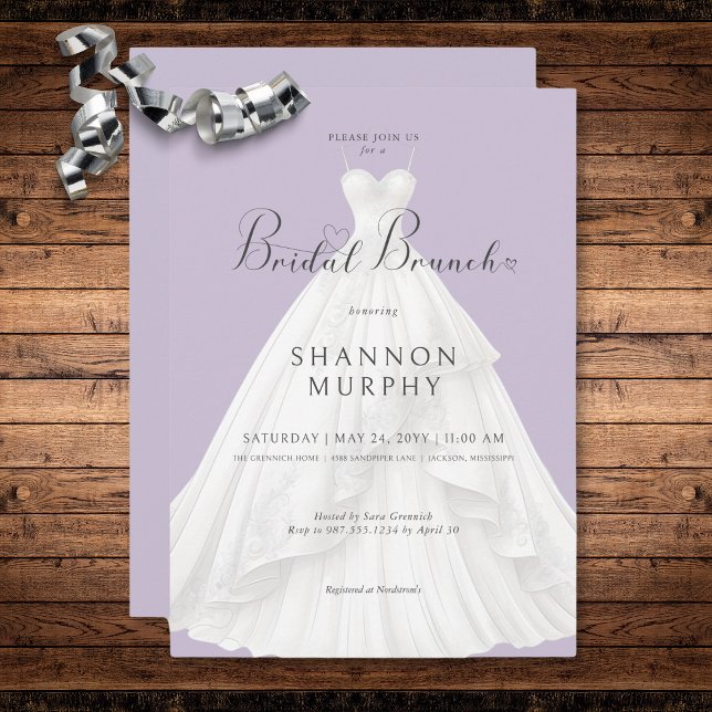 Invitation Robe Mariage moderne sur brunch nuptial violet (Modern Wedding Dress on Purple Bridal Brunch Invitation)