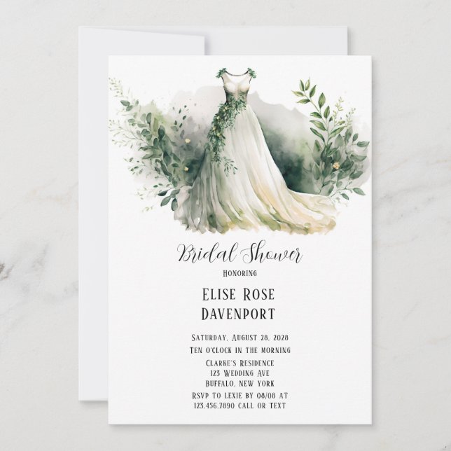 Invitation Robe mariage Verdure Fête des mariées aquarelle (Devant)