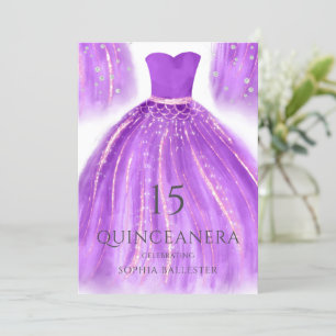Invitation Robe Mermaid Quinceanera violet et or