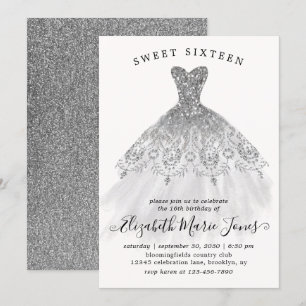 Invitation Robe mousseuse Parties scintillant argent Douce 16