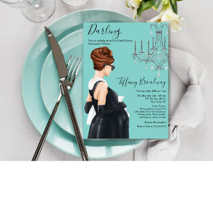 Invitation Robe noire Baby Shower Bleu Glam