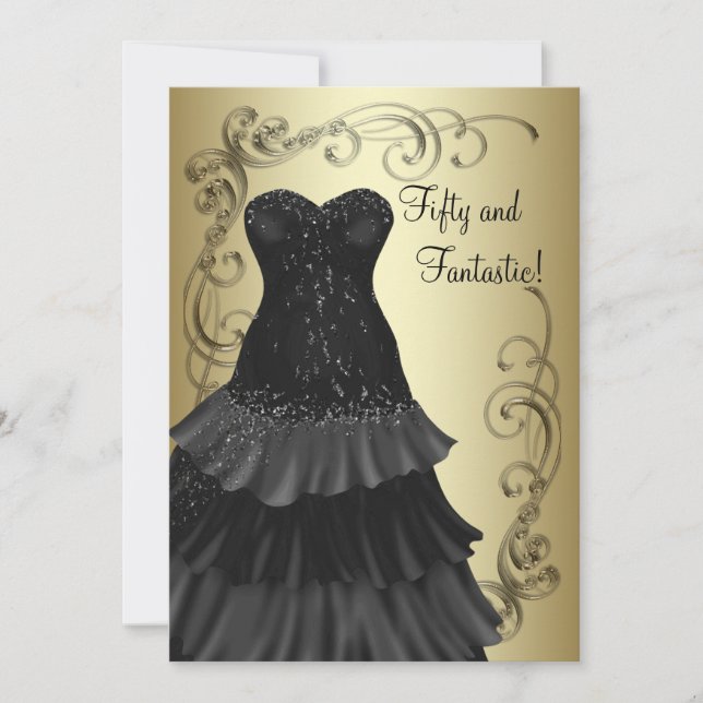 Invitation Robe noire Black Gold Womans 50e fête d'anniversai (Devant)