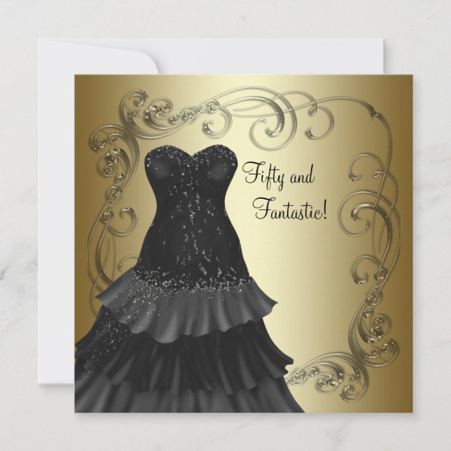 Invitation Robe noire Black Gold Womans 50e fête d'anniversai (Devant)