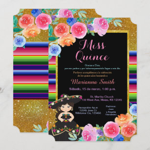 Invitation Robe noire de la partie mexicaine Quinceañera 