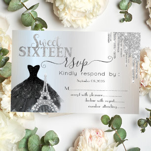 Invitation  Robe noire gouttes Tour Eiffel Sweet 16 RSVP 