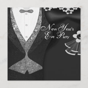Invitation Robe noire smoking Soirée du Nouvel An en cravate 